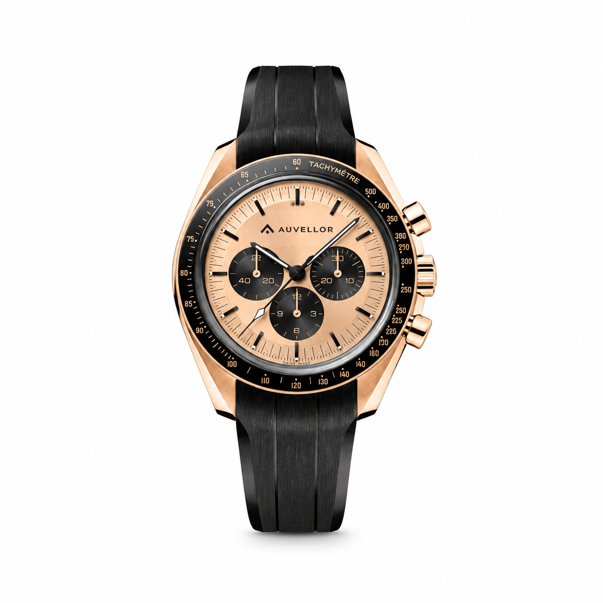 ORVEN Auricor Chronograph – Gold Dial — front view on white background