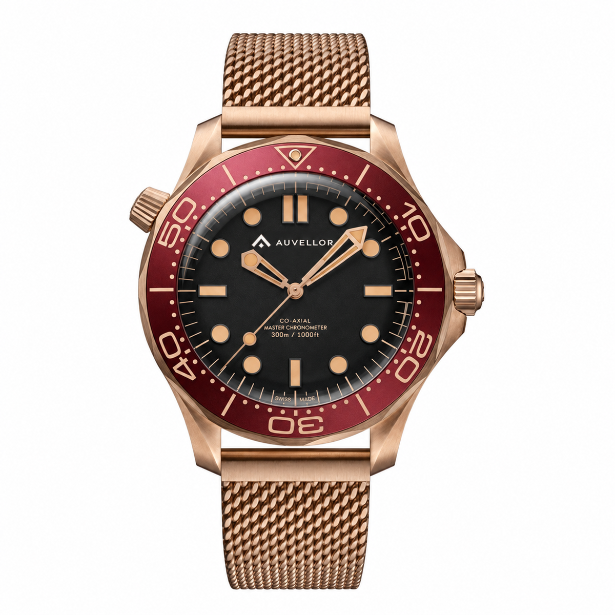 ORVEN Bronzaryn – Black Dial & Burgundy Bezel — front view on white background