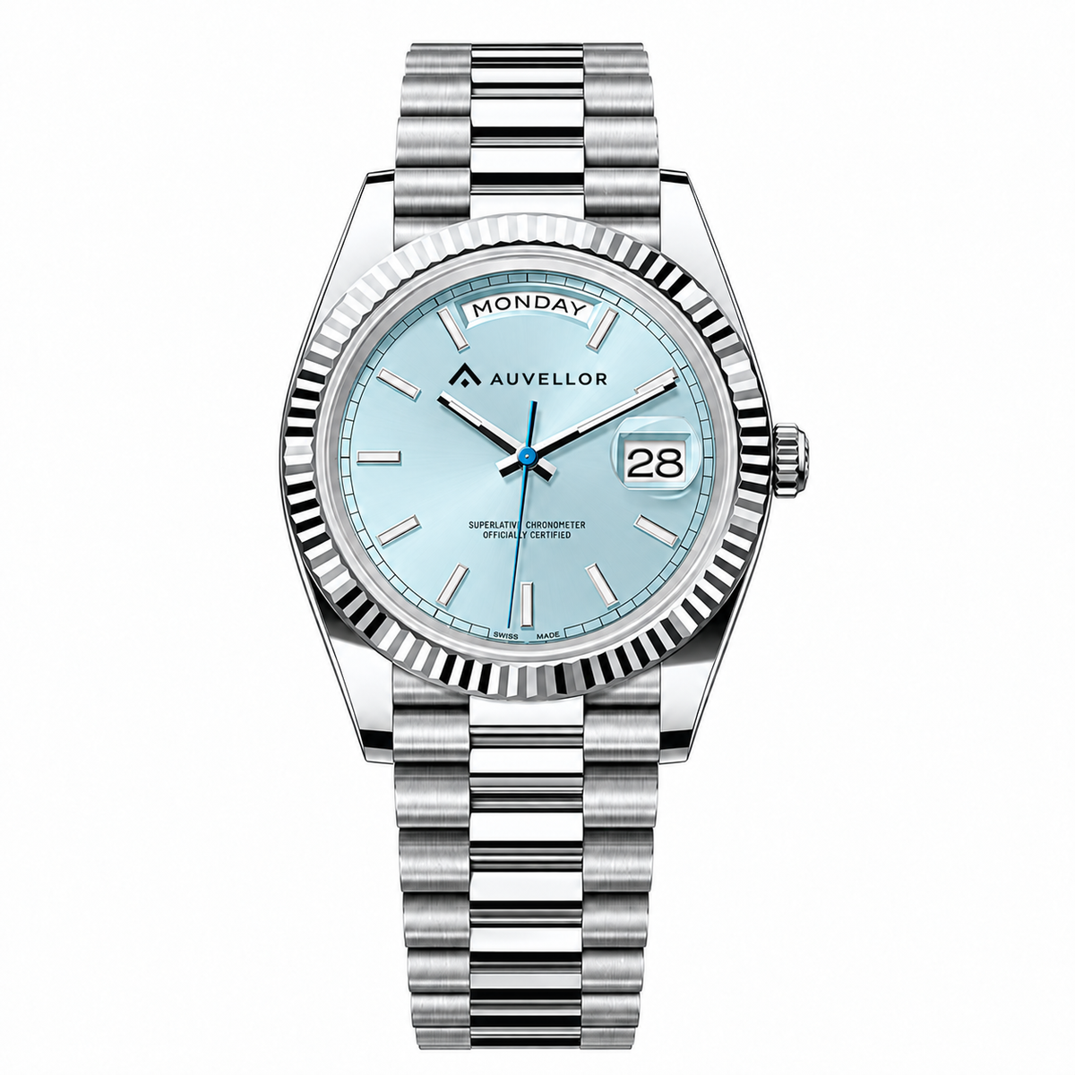 ORVEN Glaceryn – Ice Blue Dial — front view on white background